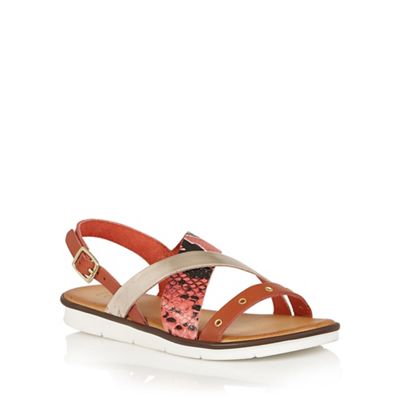Red snake leather 'Anidori' flat sandals